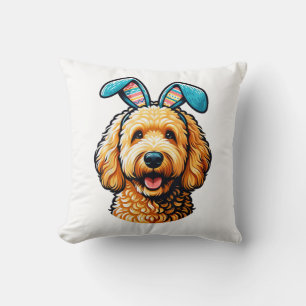 Cojín Decorativo Goldendoodle de Pascua con orejas de conejo, Pascu