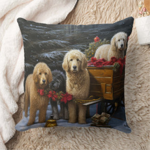 Cojín Decorativo Goldendoodle Nevado Trineo Decoración de Navidad