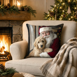 Cojín Decorativo Goldendoodle Perro con Santa Navideño Adorable