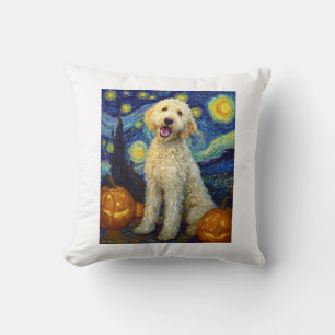 Cojín Decorativo Goldendoodle Perro Lindo Halloween Jack O Linterna