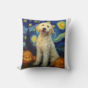 Cojín Decorativo Goldendoodle Perro Lindo Halloween Jack O Linterna