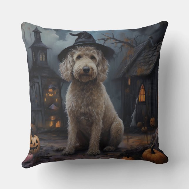 Cojín Decorativo Goldendoodle Pumpkins Halloween Scary (Reverso )