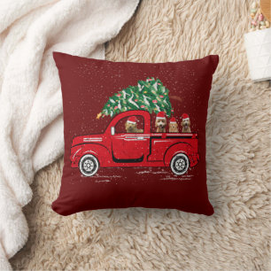 Cojín Decorativo Goldendoodle Riding Red Truck Santa Navidades Paja