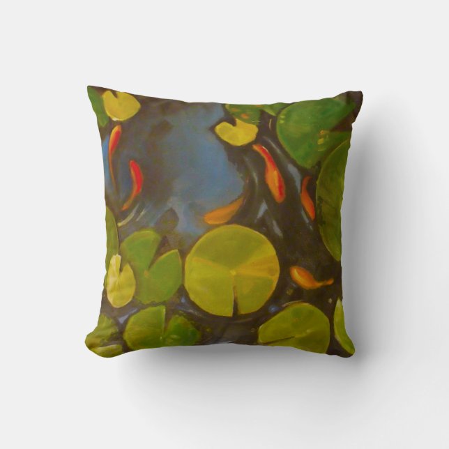 Cojín Decorativo Goldfish Koi Pond Water Lilies (Anverso)