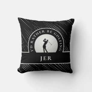 Cojín Decorativo Golf Custom Golfer Monograma Silueta Negro Blanco