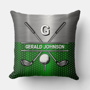 Cojín Decorativo Golf Monograma Verde metálico y Plata