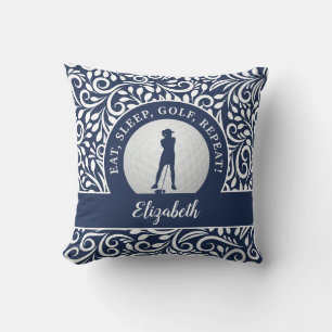 Cojín Decorativo Golf para Damas Silueta Patrón Moderno Azul