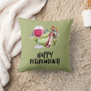 Cojín Decorativo Golfista feliz jubilación con copa de vino y botel