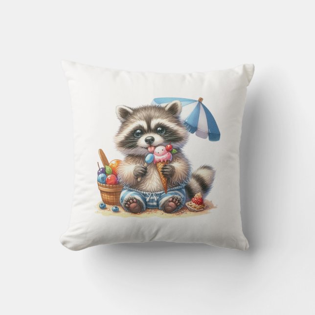 Cojín Decorativo Golosinas de verano Mapache (Anverso)