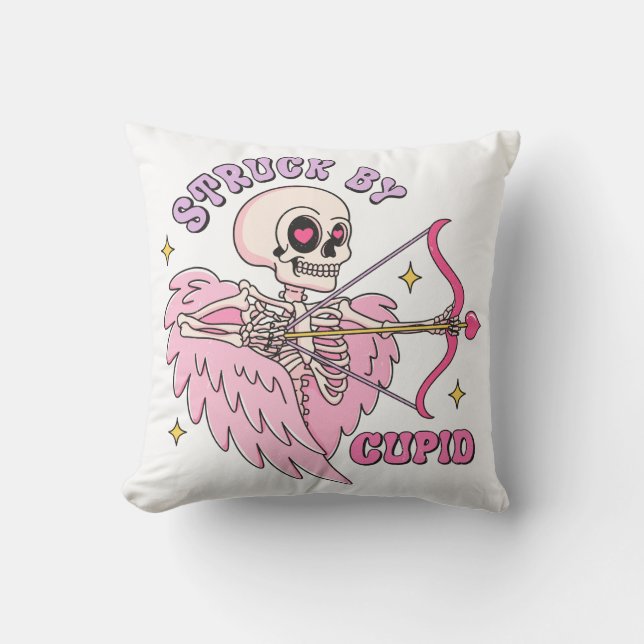 Cojín Decorativo Golpeado Por Cupido Skeleton (Anverso)