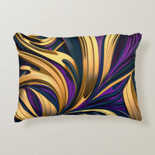 Cojín Decorativo Golpes abstractos audaces en oro púrpura