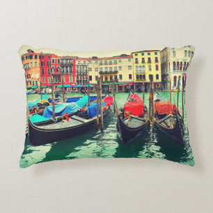 Cojín Decorativo Góndolas En El Gran Canal, Venecia, Italia. Retro