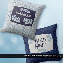 Cojín Decorativo Good Night Name Navy Blue Floral Aesthetic