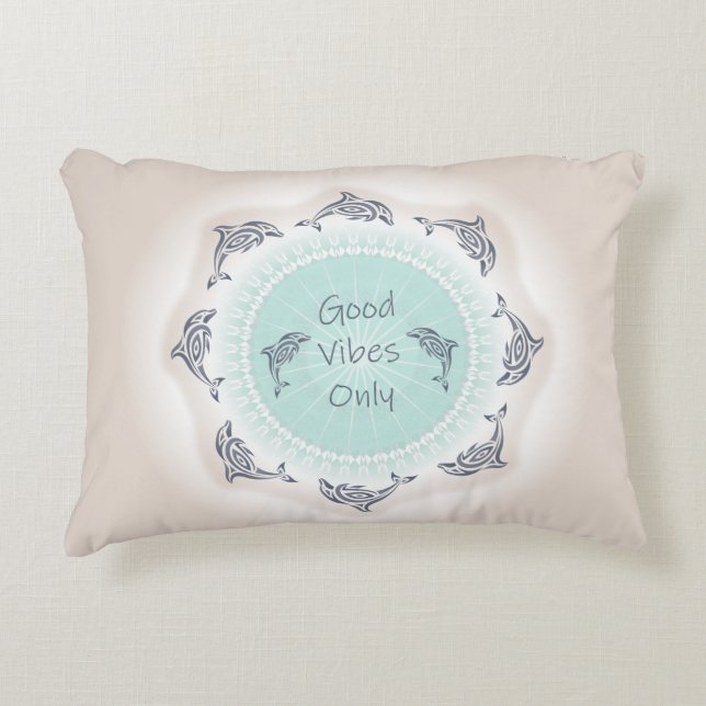 Cojín Decorativo Good Vibes Only | Dolphins Coastal (Anverso)