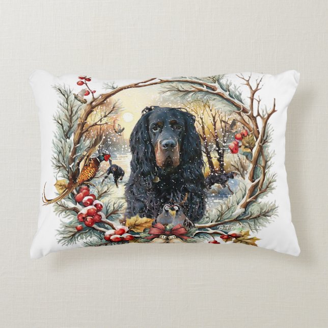 Cojín Decorativo Gordon Setter Christmas Joy – Seasonal Dog Art (Anverso)