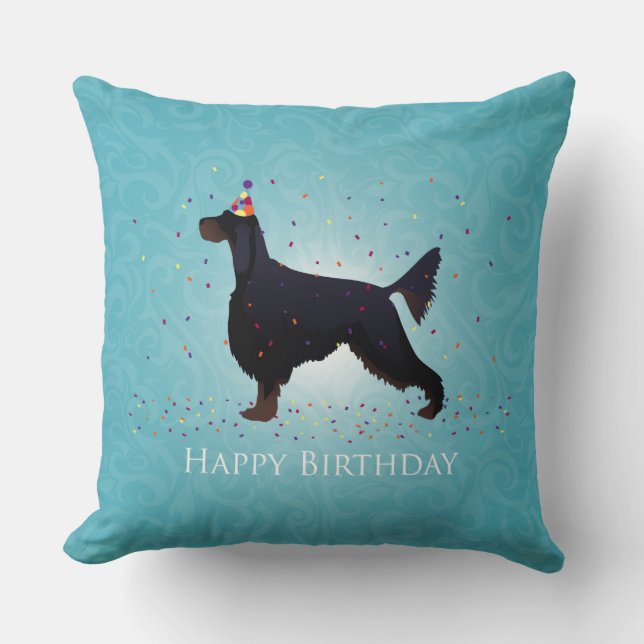 Cojín Decorativo Gordon Setter Happy Birthday Design (Anverso)
