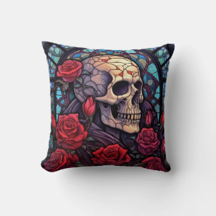 Cojín Decorativo Gorge Skull y rosas rojas