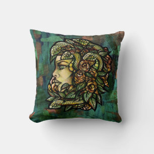Cojín Decorativo Gorgon Rosa de serpientes de Medusa Verde