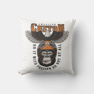 Cojín Decorativo Gorila Americano Motocicleta Águila Motero Vintage