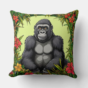 Cojín Decorativo Gorila en un marco de bambú tropical