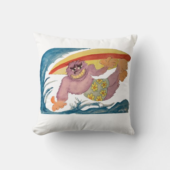 Cojín Decorativo Gorila surfista (Anverso)