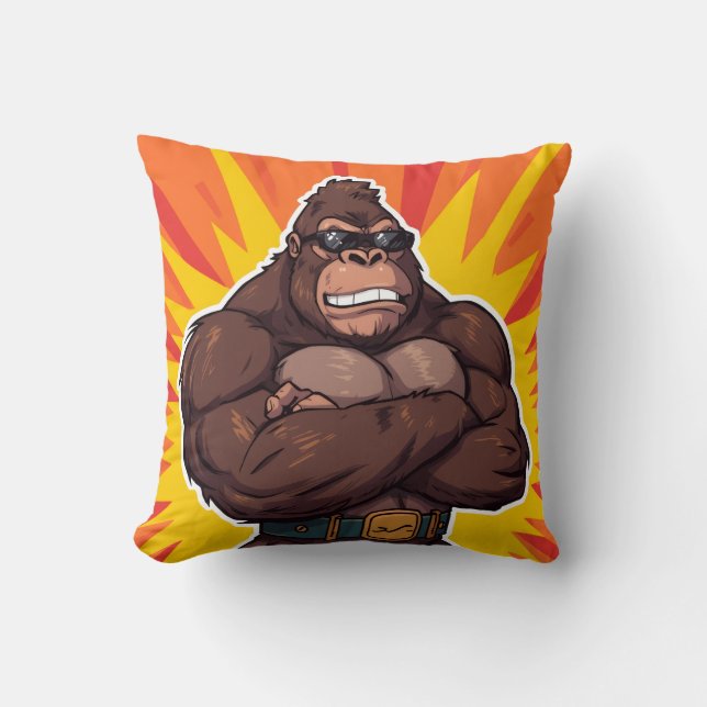 Cojín Decorativo Gorilla Bodybuilder Weight Lifter Pop Art Cartoon (Anverso)