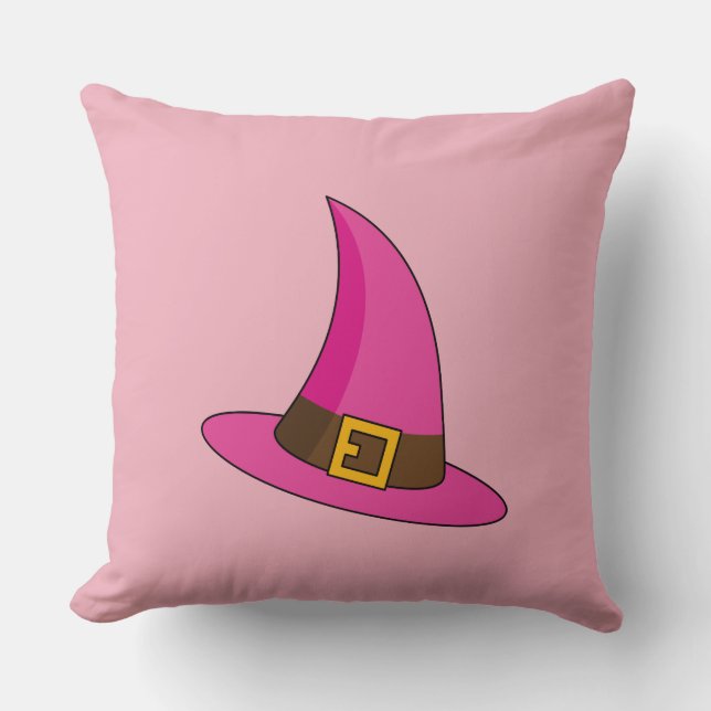 Cojín Decorativo Gorra de bruja rosa (Anverso)