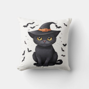 Cojín Decorativo Gorra de brujas de gato negro Halloween cayó estre