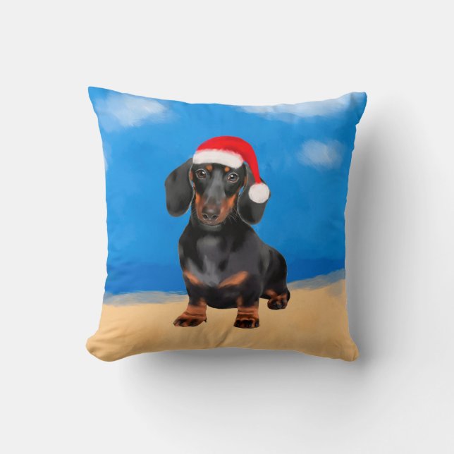 Cojín Decorativo Gorra De Dachshund Dog On Beach Navidades (Anverso)
