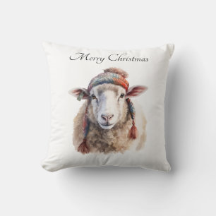 Cojín Decorativo Gorra de invierno Oveja de Navidad Texto personali