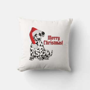 Cojín Decorativo Gorra de media de perro dálmata Feliz Navidad Blan