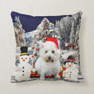 Cojín Decorativo Gorra de Navidades de la Nieve del Perro Blanco de