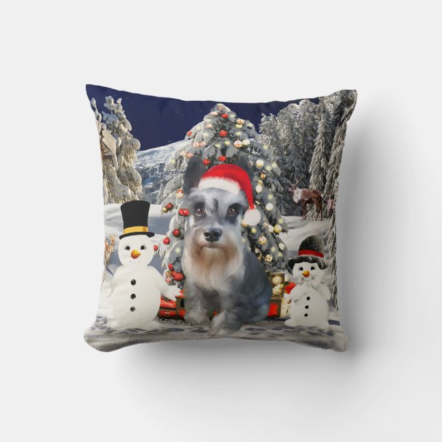 Cojín Decorativo Gorra De Navidades De Nieve En Ministra Schnauzer  (Anverso)
