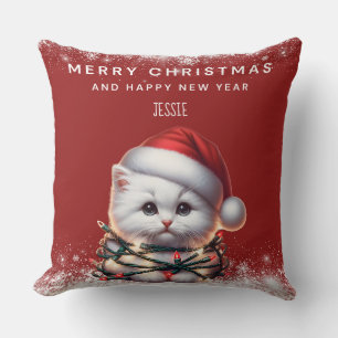 Cojín Decorativo Gorra de Santa para Gatito Personalizada Navidad