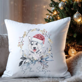 Cojín Decorativo Gorro de Santa Husky Acogedor Navidad Es La Tempor