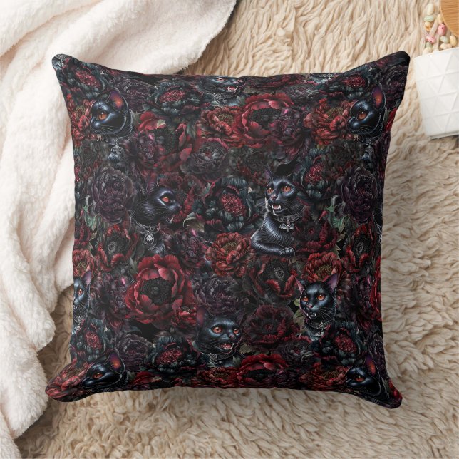 Cojín Decorativo Gothic Black Cat & Dark Flowers Pattern (Manta)