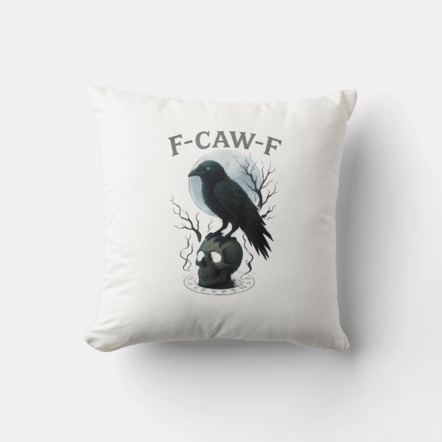 Cojín Decorativo Gothic Crow F Caw F Raven Skull Halloween Graphic  (Anverso)