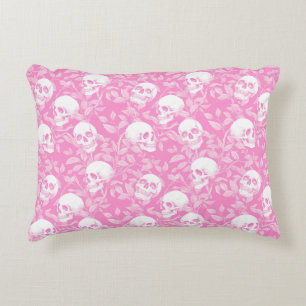 Cojín Decorativo Gótico femenino punk calaveras rosadas y follaje H