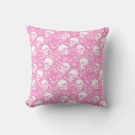 Cojín Decorativo Gótico femenino punk calaveras rosadas y follaje H