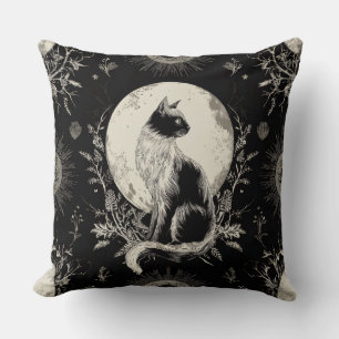 Cojín decorativo gótico gótico de gato negro ilumi