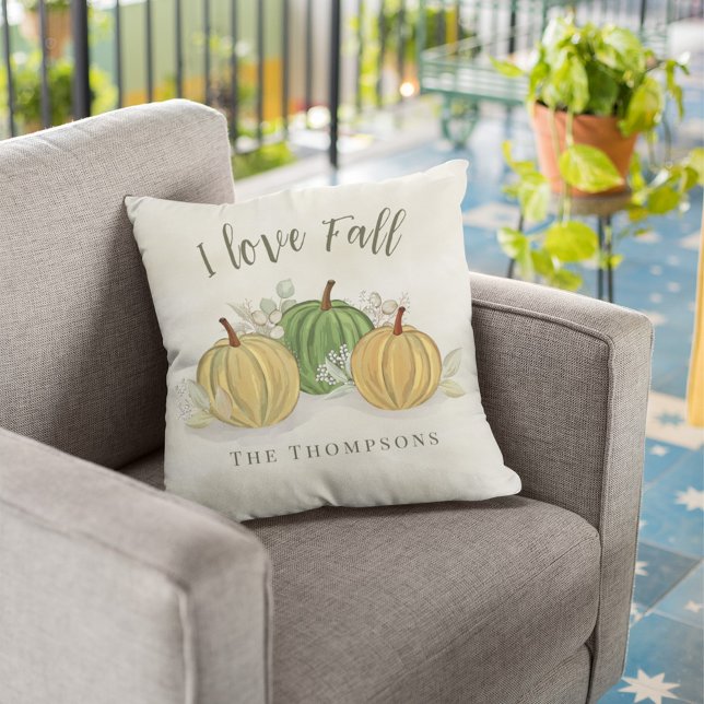 Cojín Decorativo Gourdes de acuarela otoño deja Personalizado (Fall autumn pumpkin gourds personalized throw pillow. )