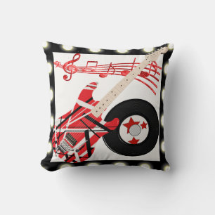 Cojín Decorativo Grabación de guitarra y notas musicales con borde 