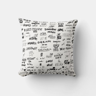 Cojín Decorativo Grabado a mano, colección de doodles de tipografía