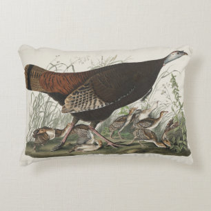 Cojín Decorativo Grabado antiguo de Audubon de pava silvestre y crí