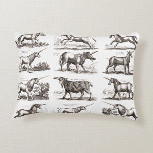 Cojín Decorativo Grabado Antiguo de Unicornio Especimen de Zoología