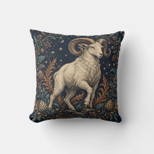 Cojín Decorativo Grabado Botánico de Aries Medianoche