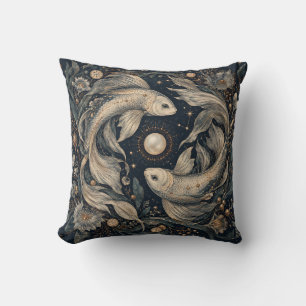Cojín Decorativo Grabado botánico de Piscis medianoche