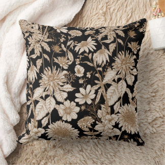 Cojín Decorativo Grabado Botánico Vintage Sepia Boceto Flor Silvest