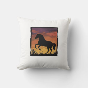 Cojín Decorativo Grabado occidental de la silueta del caballo de la
