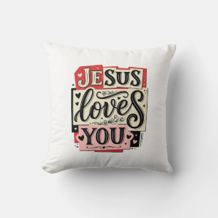 Cojín Decorativo Grabado Vintage Jesús Te Ama Tipografía Cristiana